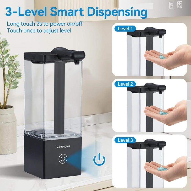 Automatic Soap Dispenser Touchless, Hand Soap Dispenser, 16.5oz/490mL Transparent Reservoir Wall Mount, Type-C Rechargeable, 3-Level Adjustable, Water-Resistant for Bathroom,Kitchen,Office, Black