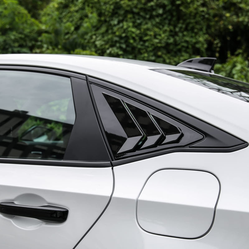 Thenice for 11th Gen Civic Rear Side Window Louvers Racing Style Triangular Window Glass Blinds for Honda Civic Sedan 2022 2023 2024 2025 2026 -Piano Black for Sedan Glossy Black
