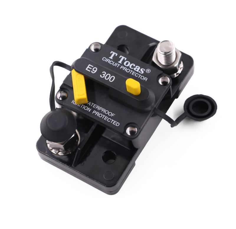 E9 3/8" Studs 300 Amp Circuit Breaker with Manual Reset | UL Certified | 12V - 48V DC | Waterproof IP67 Switchable 300A Surface-Mount
