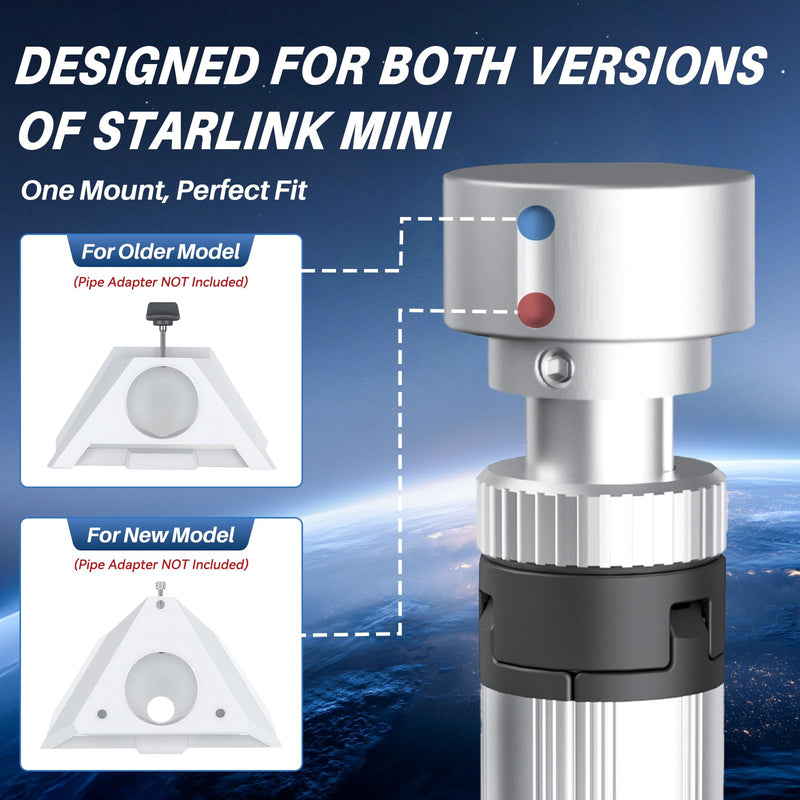 Starlink Mini Tripod Mount, All Aluminum Portable Starlink Mini Mount, Stable Tripod Stand Compatible with SL Mini/V5 Pipe Mount Adapters, Starlink Mini Kit for RV Travel Camping Boat Silver
