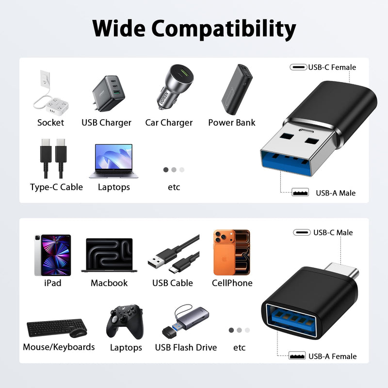 USB C to USB Adapter, Type C Male to USB A 3.0 Female Adapter OTG Converter | USB A Female to USB C Male Adapter 5Gbps for Samsung Galaxy S26 Ultra/S25 FE/S24+ S23 S22 S21, iPhone 17 Pro Max/16e/15, iPad Black