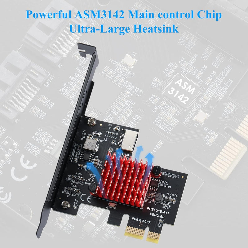 PCI-E Express Expansion Card, PCI-E 1X to USB 3.1 Type E Gen2 A-Key, 10Gbps Front Panel Adapater Card, 3.0 X1 Adapter ASM3142, Support for WIN10/8/7