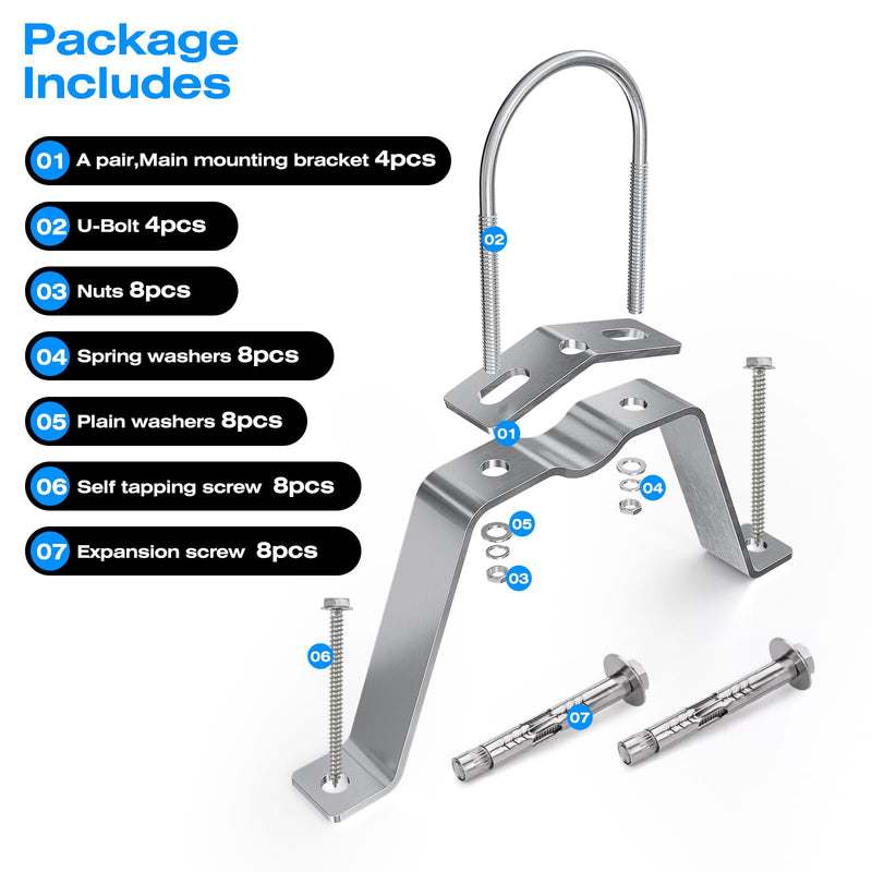  [AUSTRALIA] - 4 Pcs 4" Antenna Wall Mount 304 Stainless Steel, Double Wall Mount Antenna Mast Clamp V Jaw Bracket Accessories Kit for TV CB Ham Outside Home 4inch Wall Mount (set of 4)