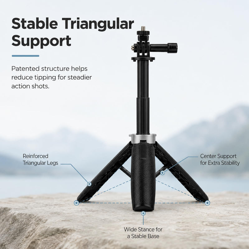 Extenable Small Camera Tripod, Portable Selfie Stick Vlog Handle Grip, Desktop Webcam Tripod with 1/4" Screw for DJI Osmo Action 4/5Pro, Lightweight Travel Tripod