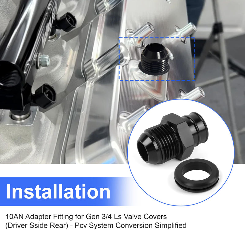 10AN Aluminum Push fit Valve Cover Grommet for GM LS Engines - Black with Sealing Grommet‌