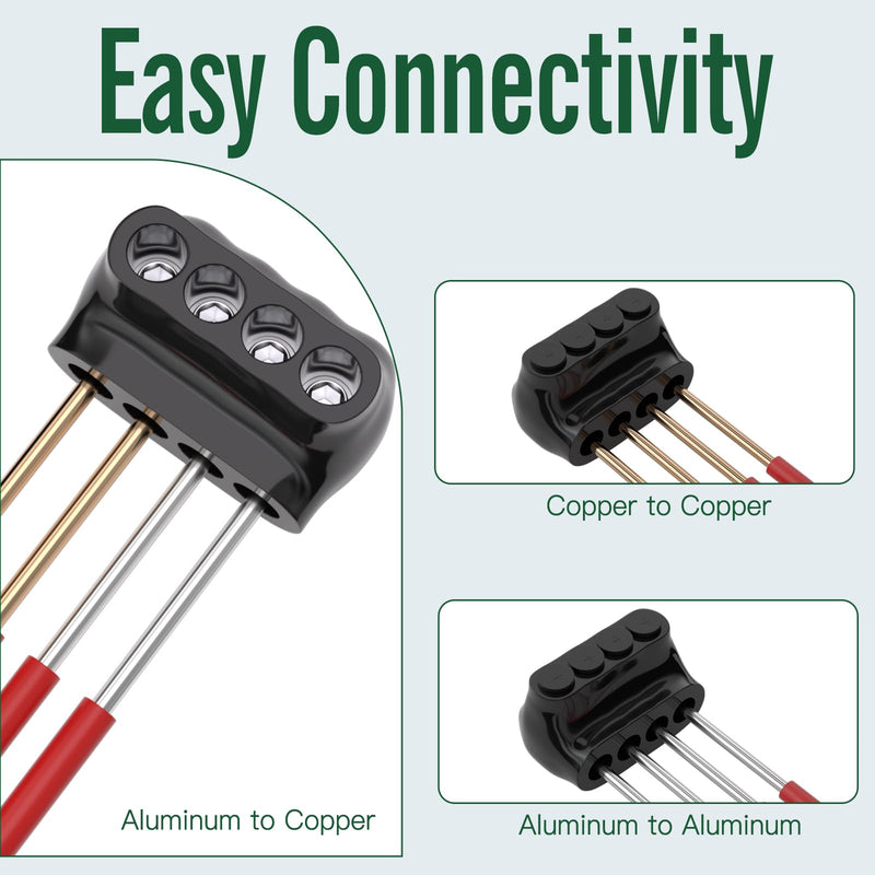 6PCS 4 Port Single-Sided Entry Insulated Multi Tap Connector 4-14 AWG, Electrical Splice Connector, Black Vinyl Coated, Dual-Rated for Copper and Aluminum Wires 6PCS 4port 4-14 AWG