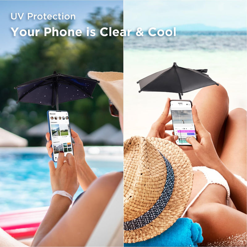 OUTXE Phone Umbrella for Sun, 360°Adjustable Shade Cover for Cell iPhone/Android/Kindle, Mini Cellphone Shield Suction Cup Stand Holder -Black