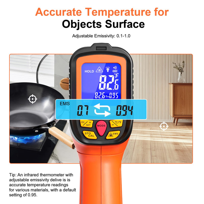 '-58°F to 2732°F Digital Infrared Thermometer Gun, 50:1 Distance Ratio Laser Temperature Gun with MAX/MIN/AVG Measure and Alarm, Heat IR Temp Gun for Cooking, Griddle, HVAC, Industrial Forging Coral