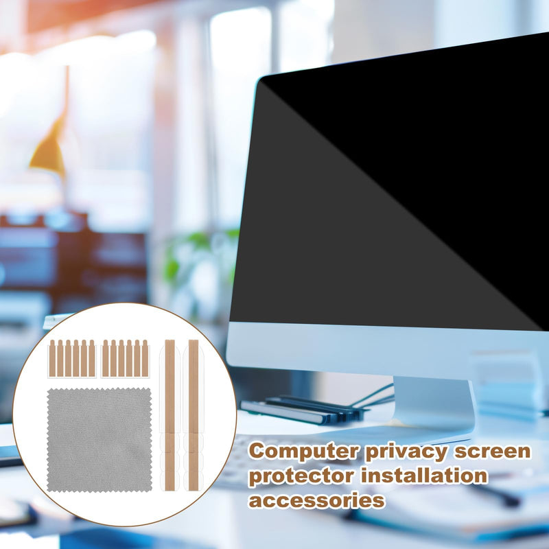 12pcs Privacy Screen Adhesive Strips and 2pcs Plastic Slide Mount Tabs for Computer Monitor, Laptop Privacy Screen Protector Replacement Kit with Microfiber Cloth for Easy Installation