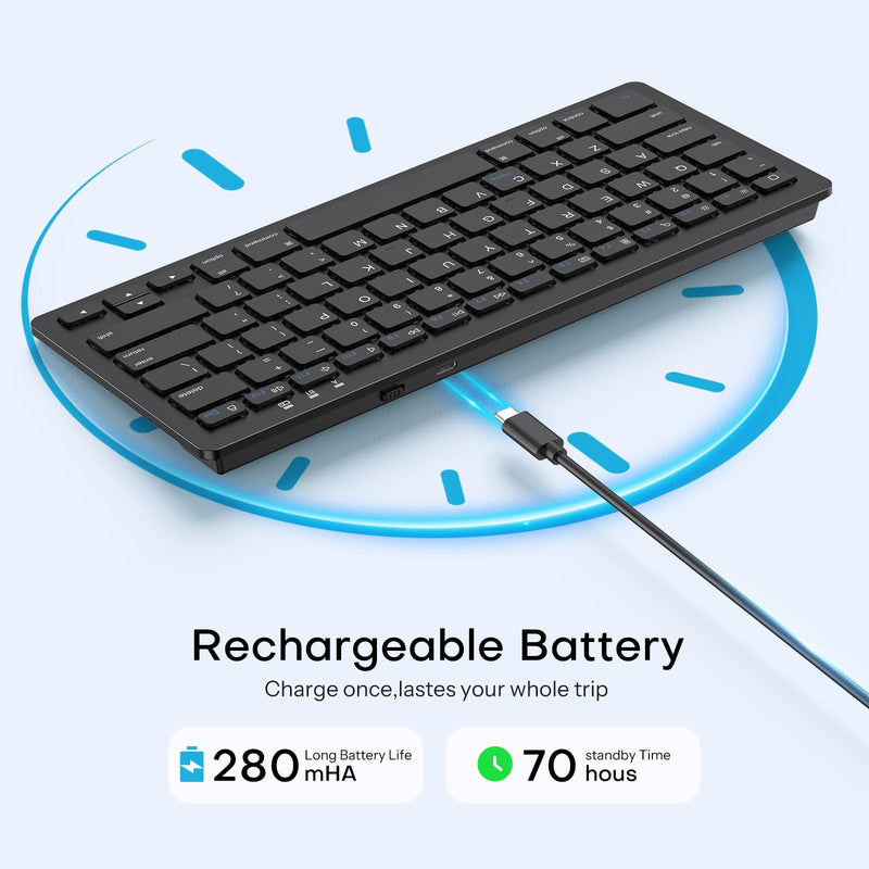 OMOTON Rechargeable Bluetooth Keyboard for iPad/iPhone with Stand Holder | Compact Wireless Keyboard for iPad Pro/Air/Mini/A16 11th/10th, Key Stickers, Easy to Carry for Study, Office and Travel