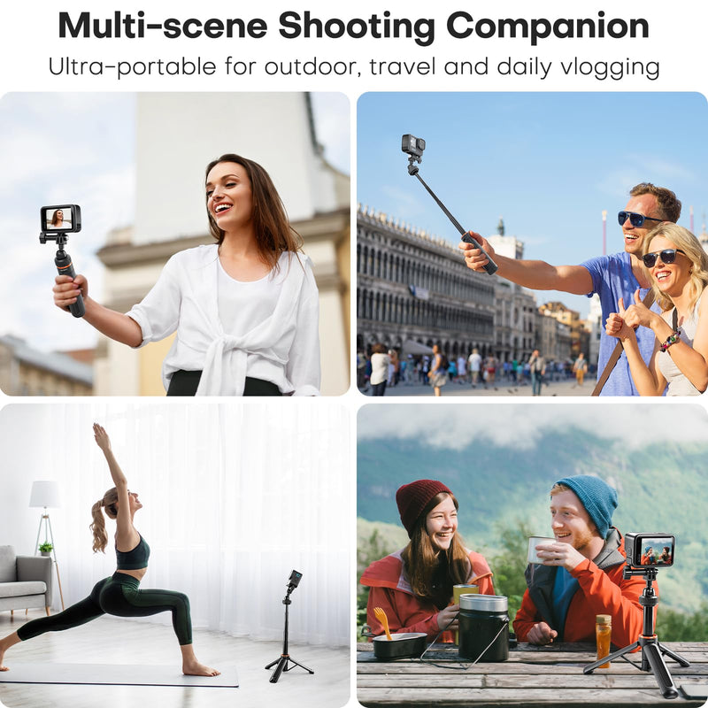 40cm/15.75" Action Camera Selfie Stick Tripod with 360° Ball Head, Extendable Handheld Monopod for Vertical Shooting, Lightweight Vlogging Accessories for GoPro, DJI Osmo Action, Insta360 Ace Pro