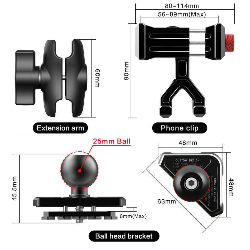 EASEORD Aluminum Vent Phone Mount Compatible with Ford F150 (2021-2026) | 2023-2026 Super Duty, 2022-2026 F150 Lightning XL & PRO|No Shake, No Block Airflow,360 Rotation for iPhone,Android&All Phones