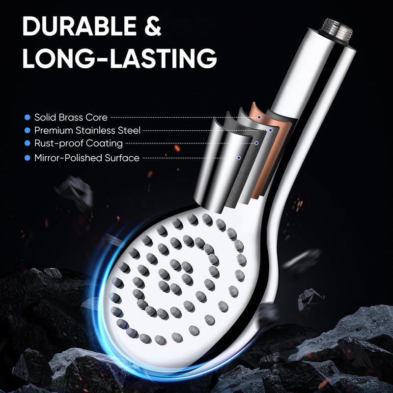 Cobbe All Metal Shower Head with Handheld - Solid Stainless Steel High Pressure Showerhead & Spray Wand Combo, Heavy Duty Leak-Proof Design, Water Saving Eco-Flow (Mirror Polished) Chrome