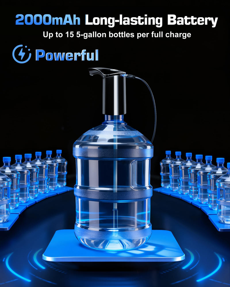 Highest-Output Water Dispenser for 5 Gallon Jug, Electric USB C Water Pump | World Cup Viewing Essential | USB-C Rechargeable | Automatic Portable Dispenser | Perfect for Home, Office, Camping Black