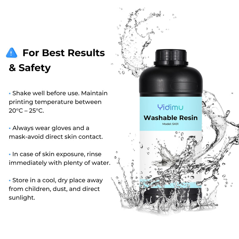 3D Printer Water-Washable Rapid Resin, 405nm LCD UV-Curing Photopolymer for High Precision, Low Odor, Non-Brittle, Clear, 1000g