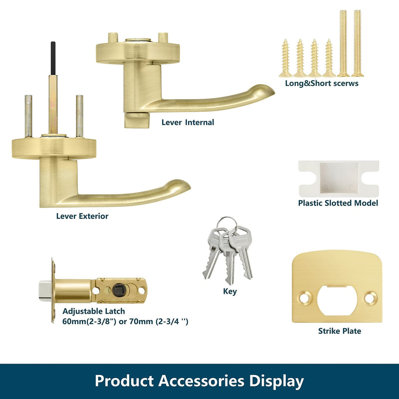 Leydebong 1 Pack Door Knobs with Keys, Entry Door Handles Light Satin Brass, Bedroom Bathroom Front Door Handle with Keys, Keyed Alike Door Levers for Interior Exterior Use, Round Modern Door Handles Keyed Entrance-Keyed Alike