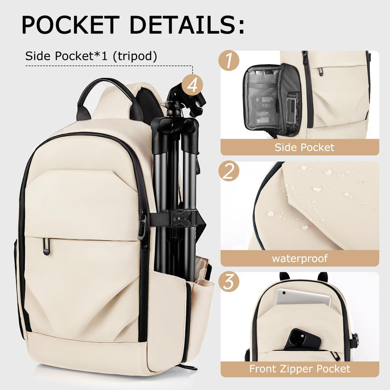 TAAOKA Camera Sling Bag for Photographe – Waterproof Crossbody Camera Bag with Fast Access Pockets, DSLR Cute Camera Bag for Nikon/Sony/Canon (Beige) Beige Medium 9.06 x 5.12 x 15.16 inches