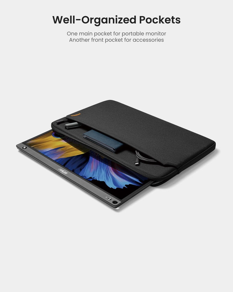 tomtoc Light-A18 Slim 15.6 Inch Portable Monitor Sleeve Case with Acessories Storage, Light Protective Carrying Sleeve for Most 15.6 in Portable Monitors with Eco-Friendly Fabric