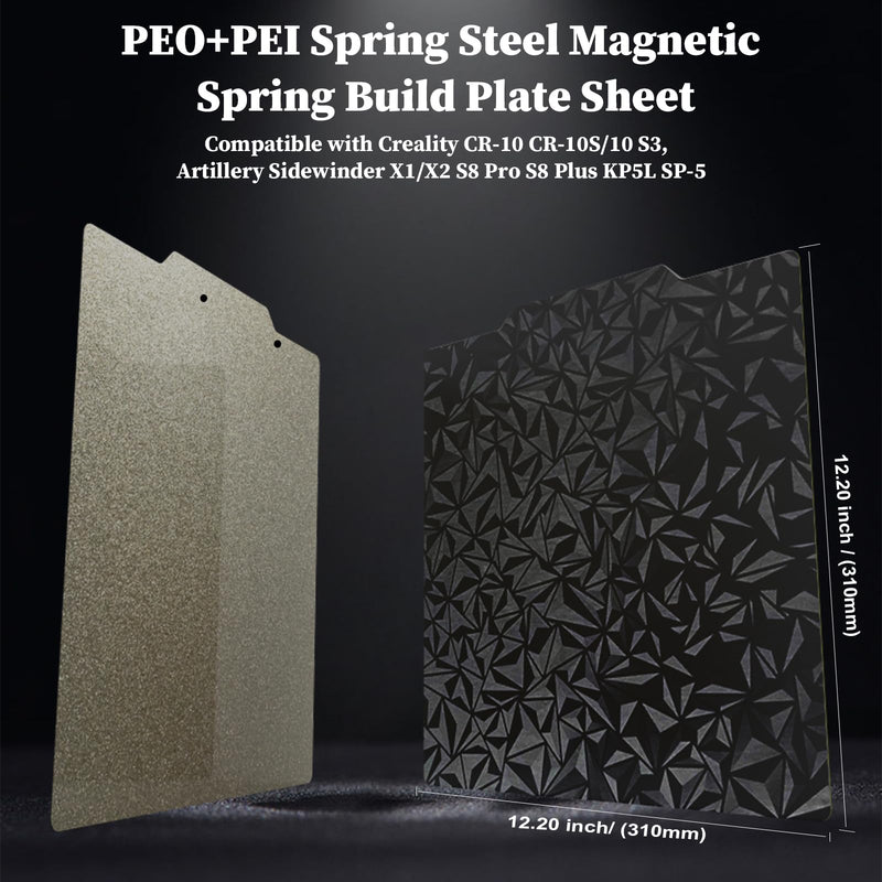PEI Sheet Steel PEO Spring Build Plate 310x310mm for QIDI Plus 4 Creality CR-10 CR-10S/10 S3 Artillery Sidewinder X1/X2 S8 Pro S8 Plus KP5L SP-5 LK1 3D Printer Flexible Magnetic Plate Bed Smooth PEO + Textured PEI 1