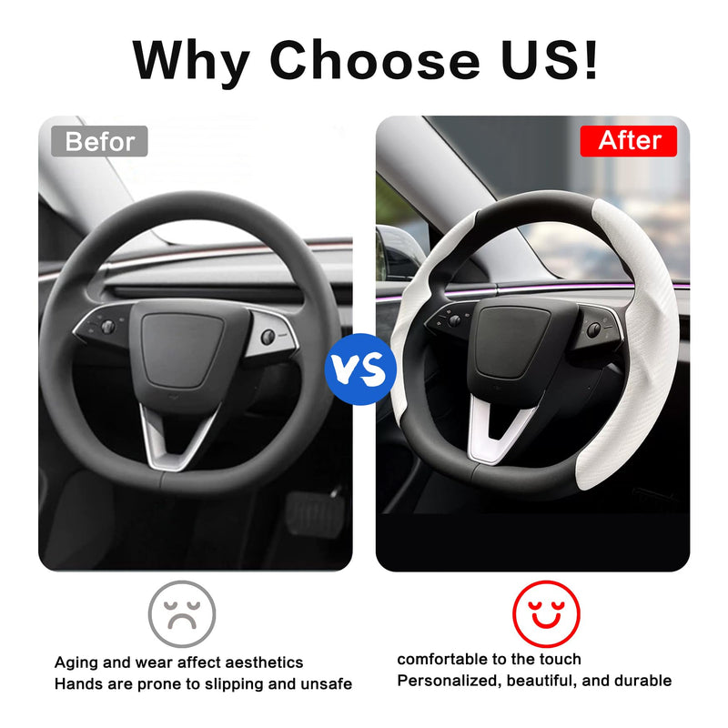 for Tesla Model 3 Highland and Model Y Juniper Steering Wheel Cover Trim Interior Decoration Protection Accessories (M3/My-White 3pcs) E