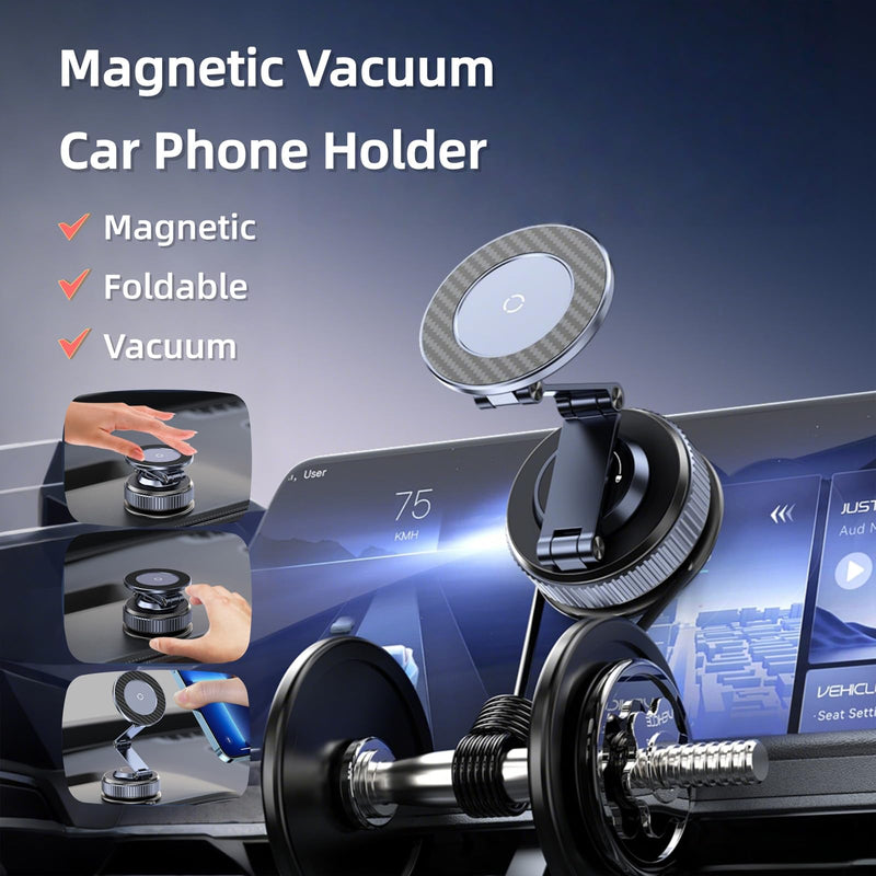 Magnetic Car Phone Holder Suction Cup Mount Dual-Foldable for Tesla | 360° Adjustable Dual-Foldable. Zinc-Alloy Build. Strong Magnetic. for iPhone 17 Pro Max, 16, 15, 14, Plus & All MagSafe Gray