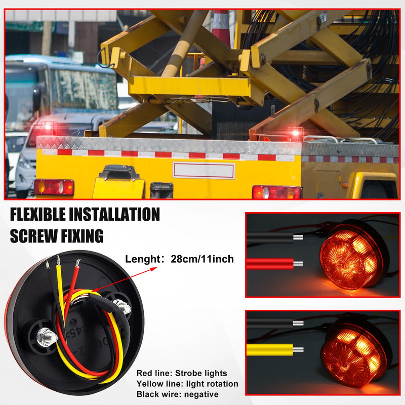 LED Strobe Warning Light, Flashing Strobe Beacon Light, 12V 24V Mini Round Rooftop Strobe Beacon Light Red