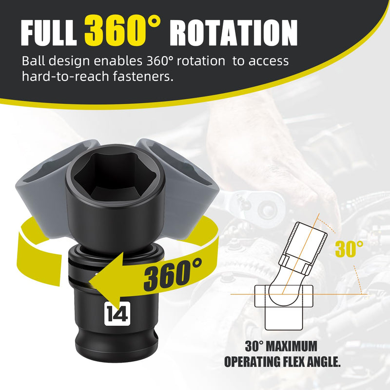 18 PCS 1/4-Inch Drive Swivel Socket Set, Metric Universal Impact Socket Set, 6-Point, 5-15mm, CR-MO Flexible Wobble Sockets,with 2" 4" 6" Extension Bars and Adapter 18 PCS 1/4" Metric Swivel Socket