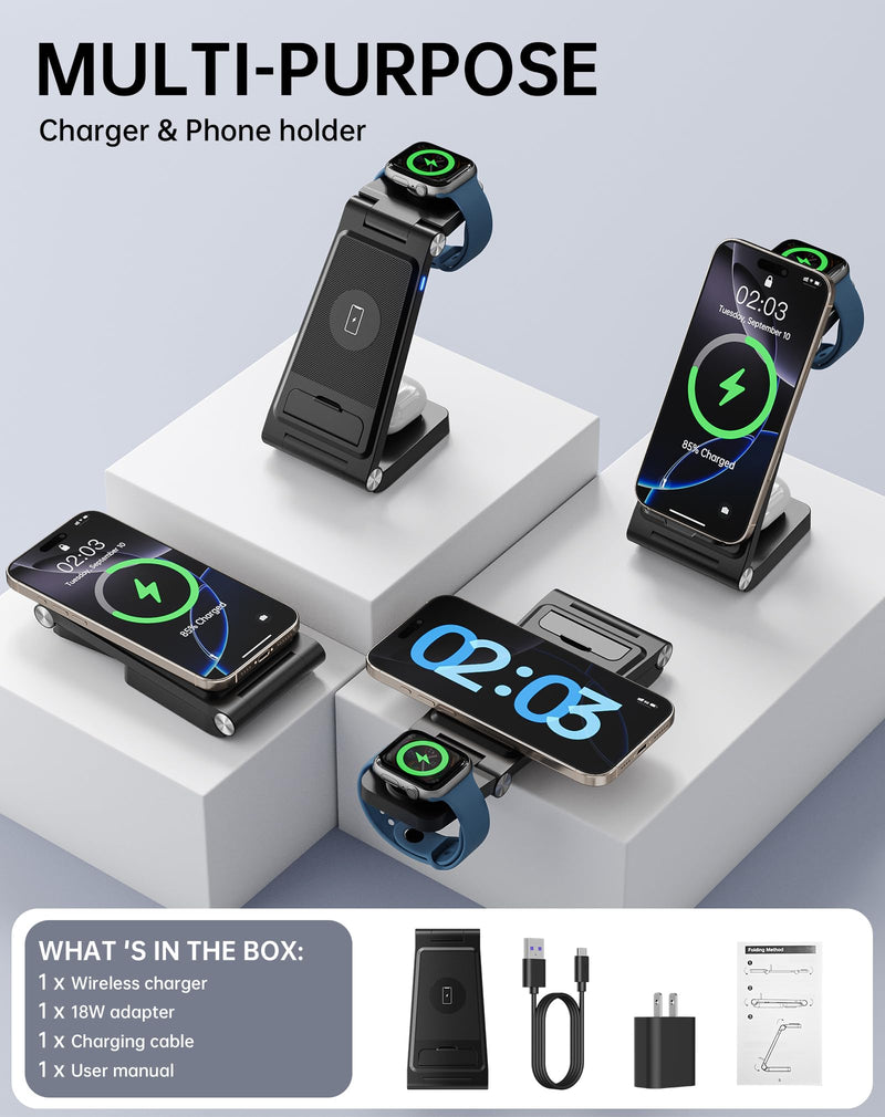 2026 Traveling Wireless Fast Charger for Apple & Android Charging Station | 3 in 1 Charging for iPhone 17 16 15 14 13 12, Apple Watch Series & Air pods 4 3 2 Pro,Samsung Galaxy-Gifts for Family