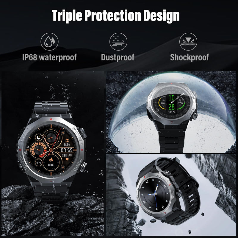 Military Smart Watches for Men(Answer/Make Calls), 1.39"HD Fitness Watch, 24/7 Heart Rate Sleep Monitor, Smart Watch for Men 110+ Sport Modes, 30Day, IP68 Waterproof Smartwatch for Android iOS Jet black