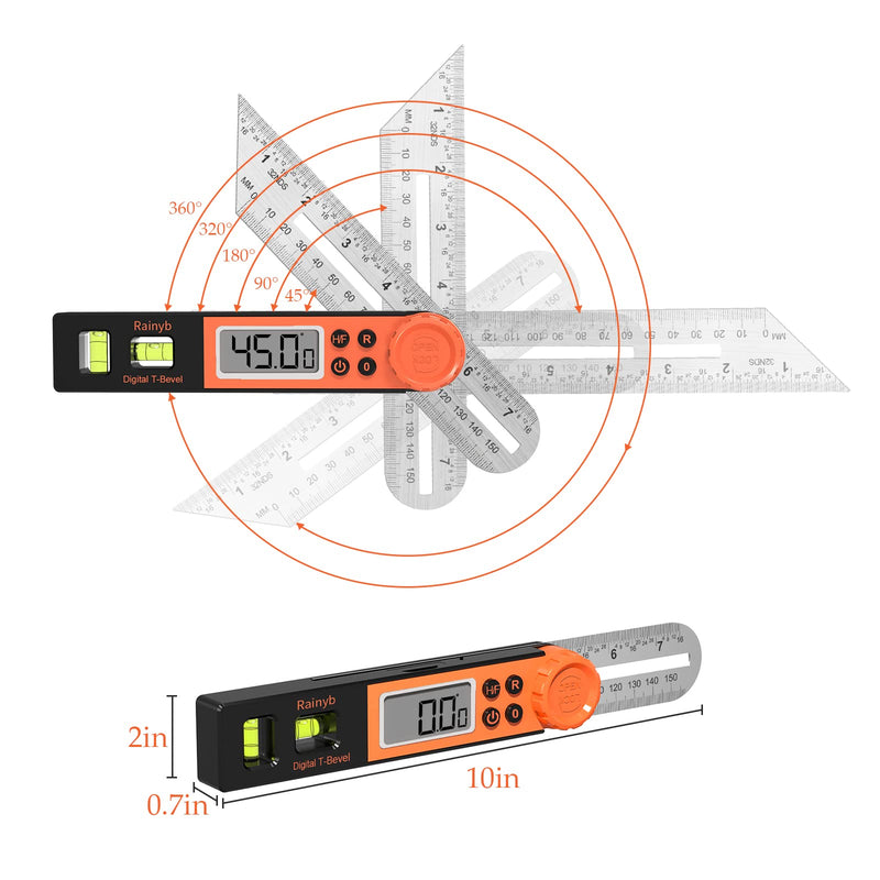 Digital Angle Finder Protractor 0-360 Degree T-Bevel Gauge & Protractor with Horizontal Vertical Bubble & Full LCD Display for Woodworking, Metalworking, Construction（7-Inch X 2Pcs） 2 X T-Bevel Protractor