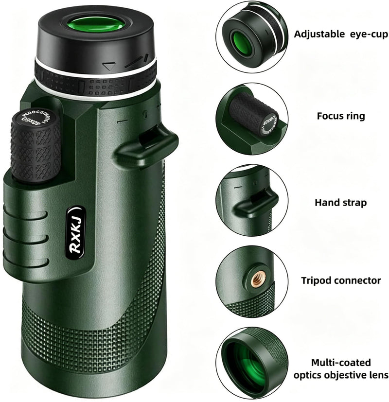 Monocular Telescope, 80×100 Monoculars for Adults | HD BAK4 Prism Waterproof Monocular, ideal for birdwatching, hunting, camping, hiking and wildlife observation