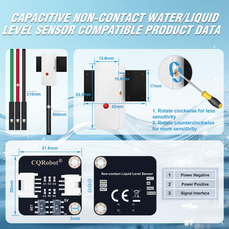 CQRobot Capacitive Non-Contact Water/Liquid Level Sensor Compatible with Arduino, Raspberry Pi and Other Motherboards. for Industrial Production, Aquarium, Chemical Solution, Agriculture, etc. Non-Contact Type-2