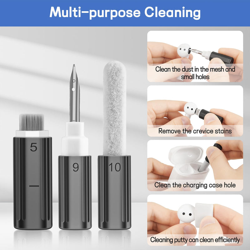 iPhone Cleaning Kit CleaniKu Phone Cleaner - iPhone Charging Port Cleaning Tool, Multi-Tool Phone Repair Restore with Speaker Cover, USB C Cleaning Kit for Lightning Cables,Connectors,Speakers,Airpod Black