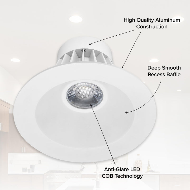 Maxxima 5" & 6" Retrofit Recessed Anti-Glare LED Downlight 1300 Lumens 5CCT | Color Temperature Selectable 2700K/3000K/3500K/4000K/5000K, Dimmable, E-26 Quick Connect Adapter, 90 CRI, White Trim