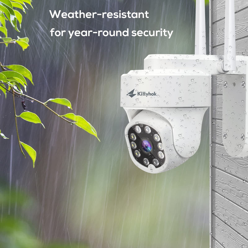 Kittyhok PTZ Security Camera Wireless Outdoor | 2K FHD Wireless Cameras for Home Security with 360 Viewing, Auto Tracking, Spotilght Color Night Vision, Human Detection, Up to 256GB microSD Card