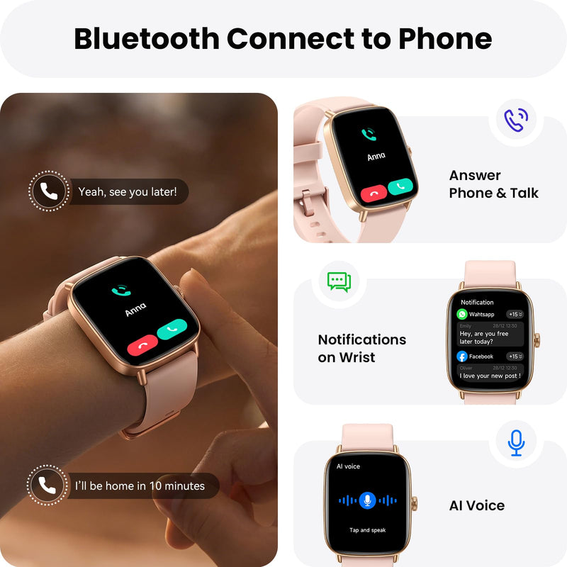 ENOMIR Smart Watch for Women Answer Phone Health Monitoring with 2 Bands | 10-Day Long Battery Life,Fast Charge, Sleep Monitoring, All-day Activity Tracking, IP68 Waterproof, 100+ Watch Face Pink