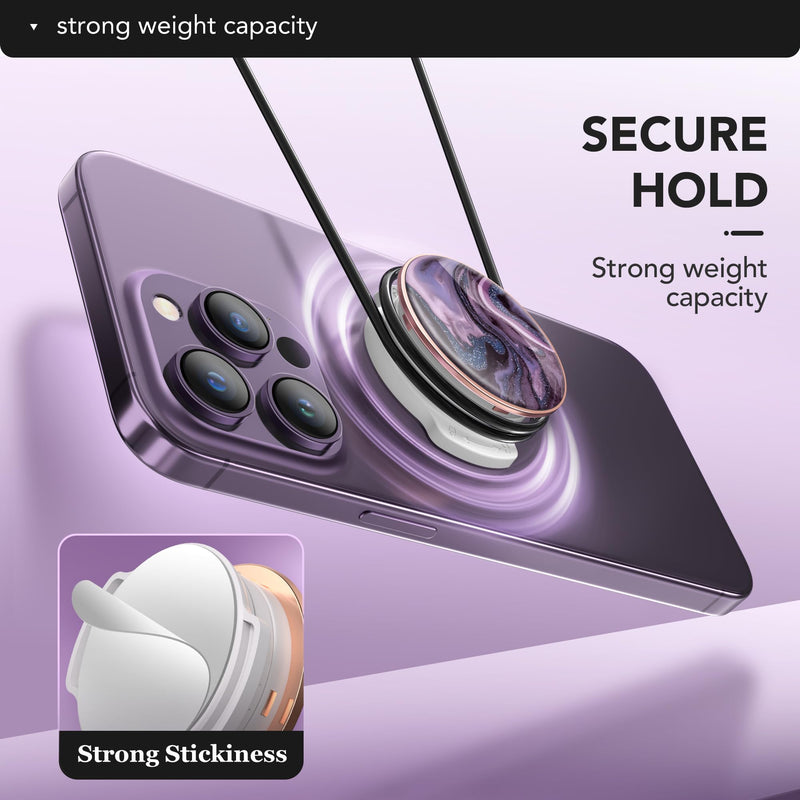 GVIEWIN Marble Glitter Phone Grip with Foldable Kickstand, Soft Plastic Cell Phone Grip Stand Holder for iPhone 15 Pro Max/15 Plus/14/13/12 & Galaxy S24/S23 Ultra and Other Phones(Quicksand/Purple) Quicksand/Purple