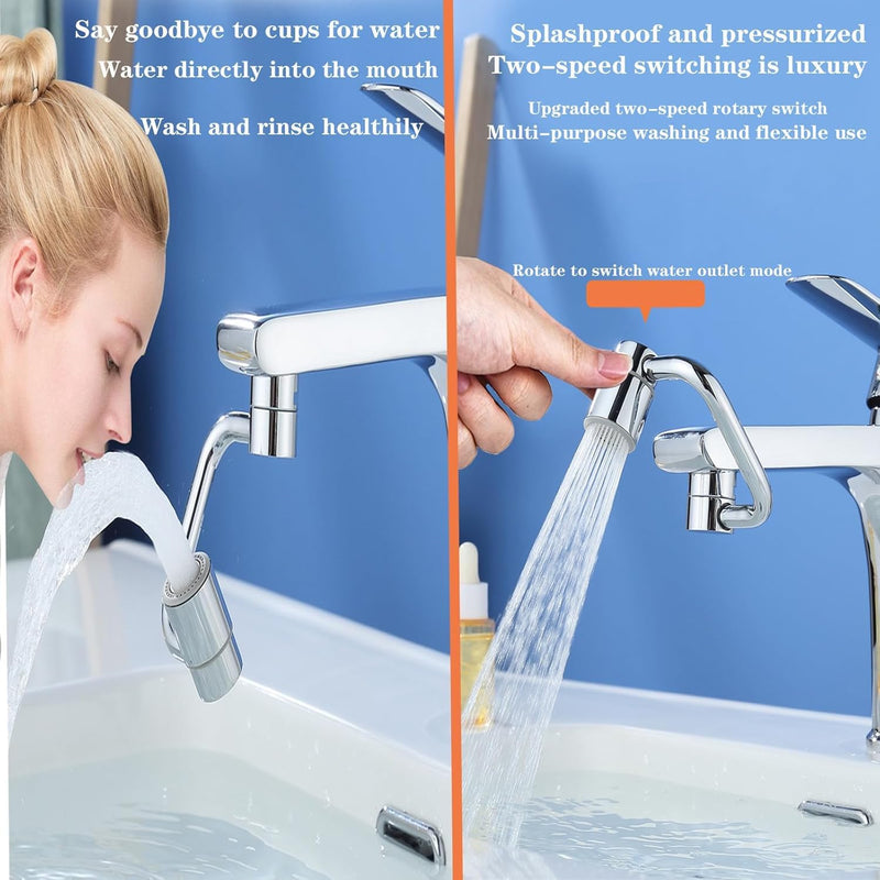 Universal Sink Faucet 1440° Rotatable Faucet Aerator Extension, U Shaped Faucet Extender, 360° Rotating Faucet Extender for Bathroom Sink/Kitchen, Sink Faucet Extender, 2 Modes Adjustable (2*Silver) 2*Silver