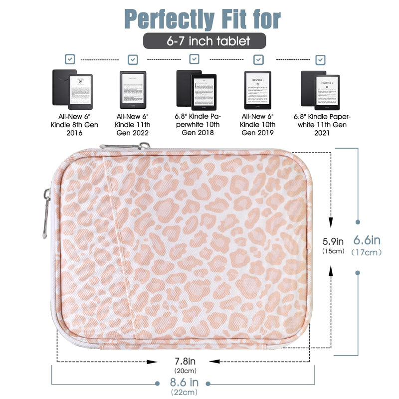 TiMOVO 6-7 Inch Tablet Sleeve for All-New Kindle 2022/10th Gen 2019 /Kindle Paperwhite 11th Gen 2021/Kindle Oasis E-Reader, Protective Case with Pocket for Kindle (8th Gen, 2016), Pink Leopard B-Pink Leopard