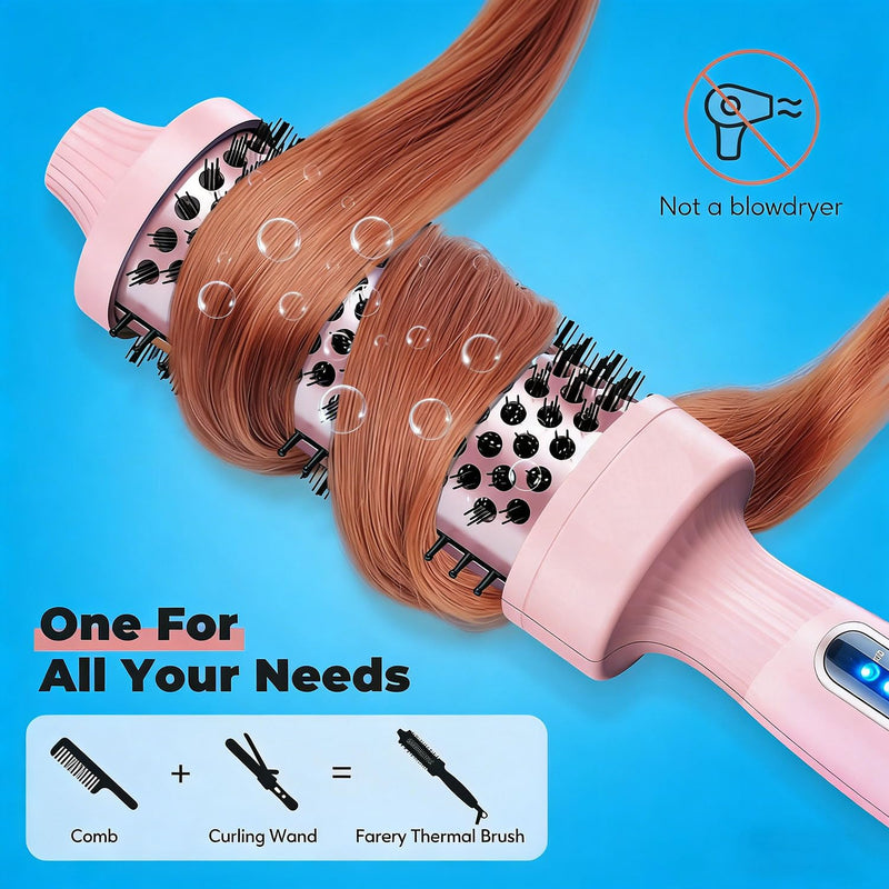  [AUSTRALIA] - Thermal Brush 38mm Heated Hot Brush, Ceramic Tourmaline Ionic Curling Iron for Voluminous Curls & Smooth Hair, Dual Voltage