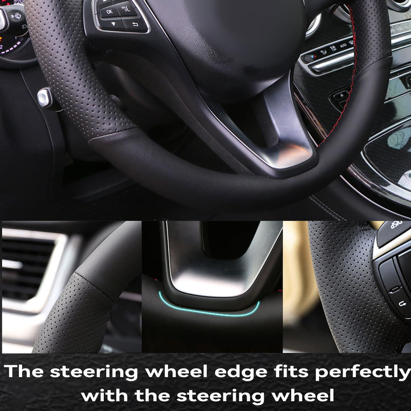 Car Steering Wheel Cover Microfiber Leather Stitch Wheel Wrap Fit for Honda Civic Civic 9 2012 2013 2014 2015,Black Black Thread