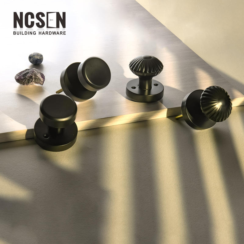 Interior Door Knobs with Push Lock, Matt Black Door knobs for Bath & Bedroom, Heavy Duty Door Knob with Lock (Seashell Style) Privacy-Seashell
