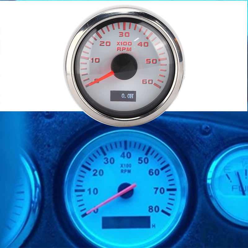 52mm Pointer Tachometer Gauge 6K RPM Tacho Meter IP67 Waterproof Universal Tacho Meter for 1 to 8 Cylinder Motorcycle Car Boat Gasoline Engine