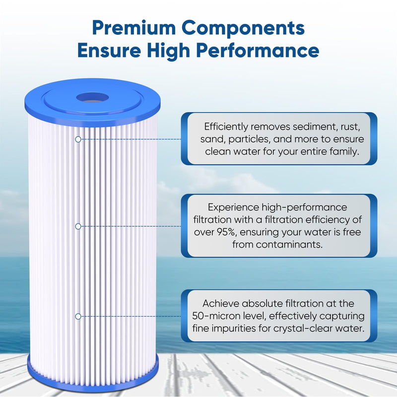 PUREPLUS 50 Micron 10" x 4.5" Extra Coarse Pleated Sediment Filter for Well Water, Replacement Cartridge for GE FXHSC, Culligan R50-BBSA, Pentek R50-BB, DuPont WFHDC3001, W50PEHD，GXWH40L, 2Pack 2 Count (Pack of 1)