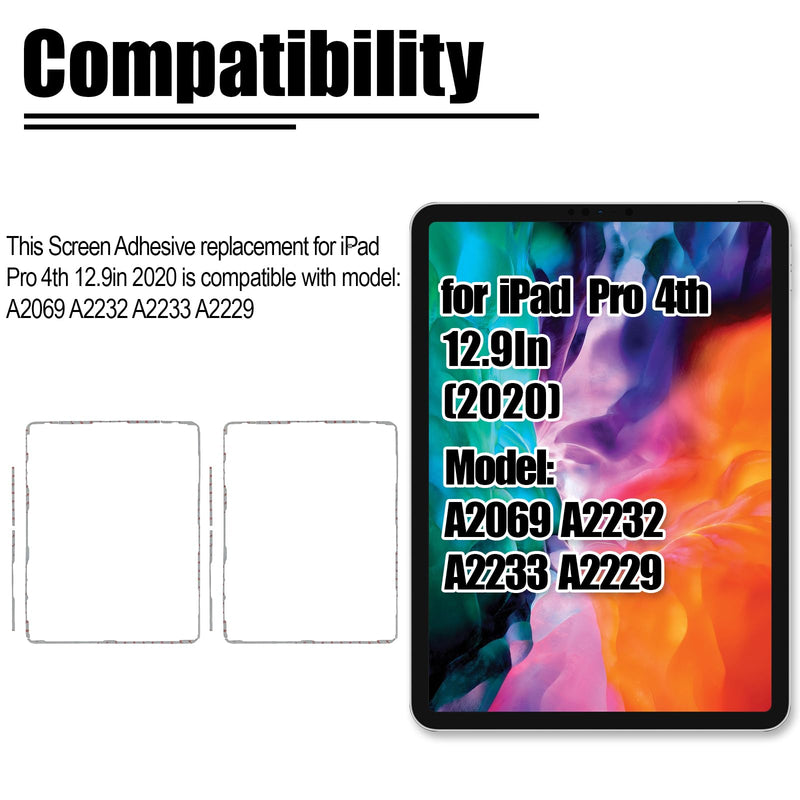 2PCS for iPad Pro 12.9 4th Gen Screen Adhesive Replacement for iPad Pro 2020 12.9 inch Front Touch Panel LCD Bezel Frame Pre-Cut Tape Sticker Glue Fit for Model: A2069 A2232 A2233 A2229