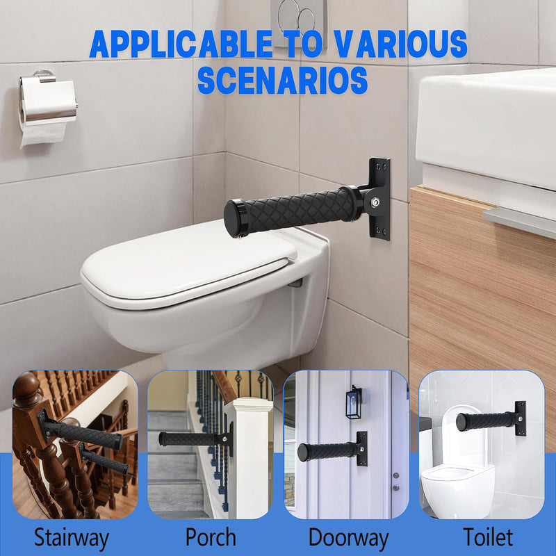 Flip Up Grab Bars for Doorways & Wall & Stairs，Safety Assist Handles for Elderly，Hand Rails for Seniors，Non-Slip Grip for Handicap，Disabled or People with Limited Balance-Black