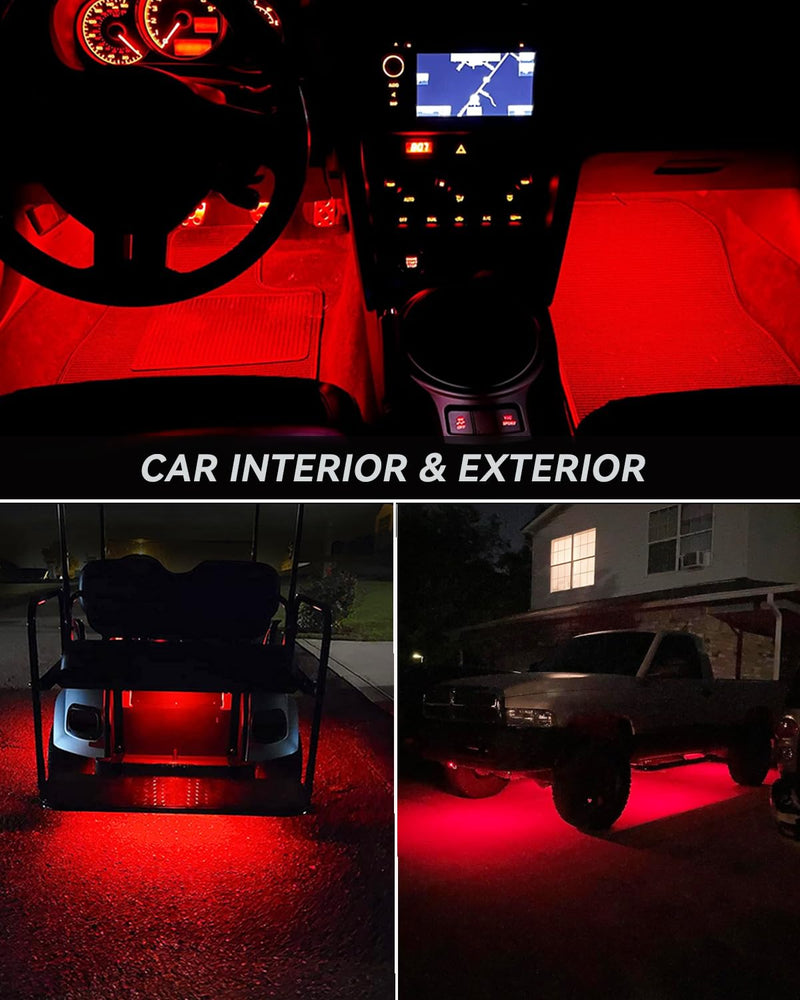 Red Led Strip Lights 24" Connectable 12V Led Light Strip for Cars Golf Cart Boat Marine Motorcycle Interior & Exterior Waterproof Car Led Light Strip, 4Pack Red Led Strip 24" Connectable
