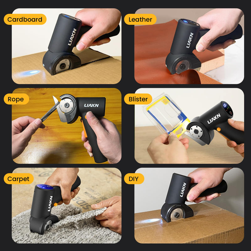 Cordless Electric Scissors, Cardboard Cutter & Rechargeable Power Shears — 4000mAh Battery, 3-Speed Digital Display, LED Light, Cuts Leather/Carpet/Cardboard — for Crafters, Home & DIYers