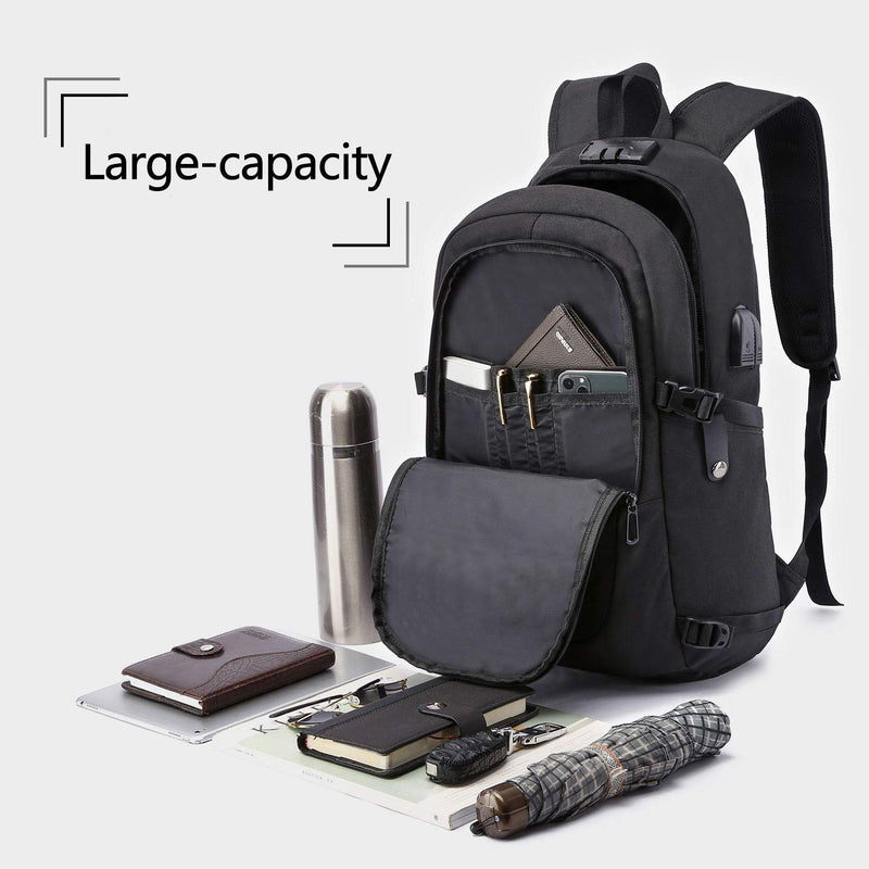 WENIG Anti-Theft Travel Laptop Backpack with USB Charging Port Lock,Water Resistant Slim Work Computer Bag for Men College Bookbags Fits 15.6 Inch Laptop Black