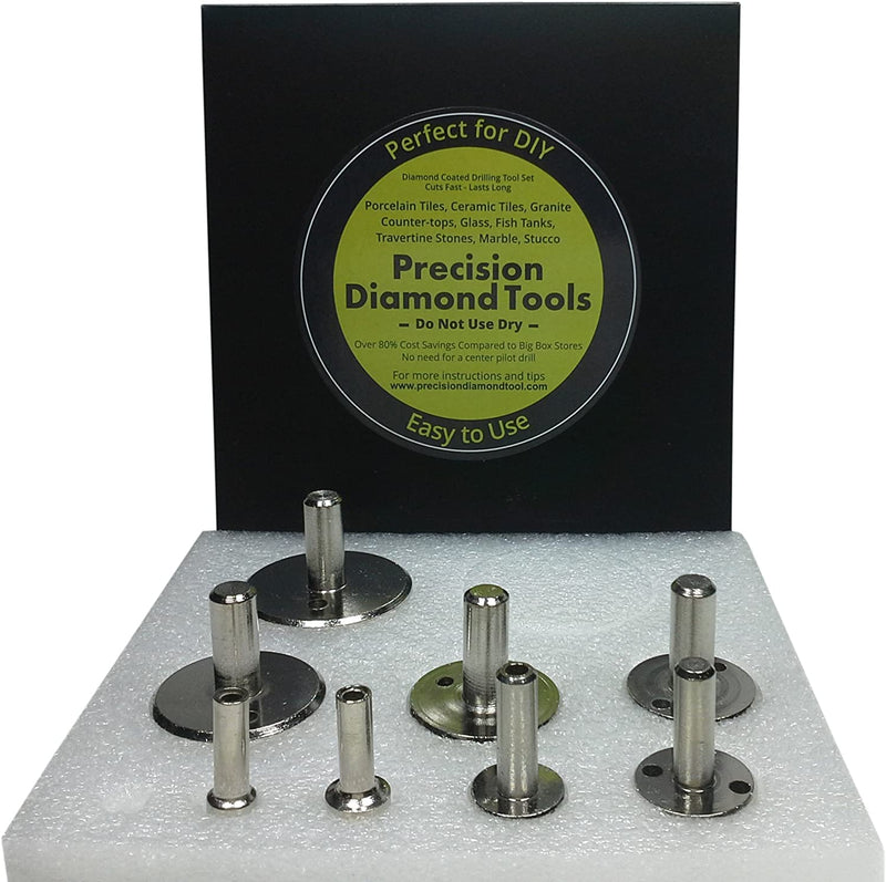 Drilax Diamond Drill Bit Set | 8-Piece Hole Saw Kit (3/8" to 1-3/4") for Ceramic, Porcelain, Glass, Granite & Tile | Standard 3/8" Shank, 1-1/8" Depth | Versatile Wet Drilling Tool